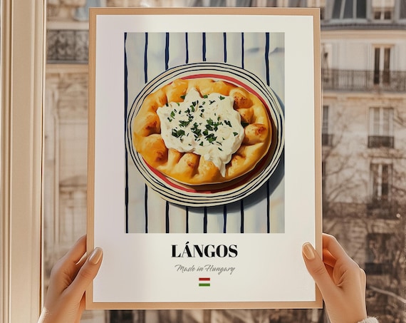 Lángos Hungarian Fried Flatbread Street Food Illustration Print