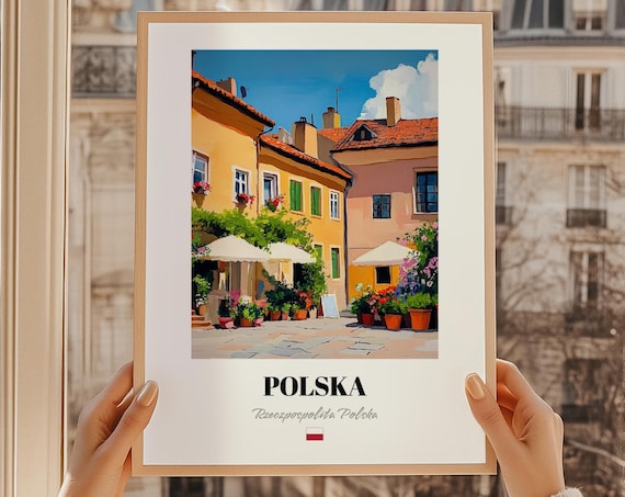 Polska Poland Poster Sunlit Courtyard Painting European Travel Gift