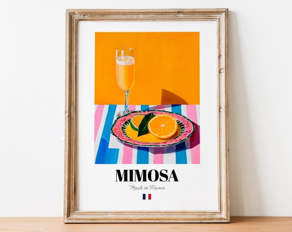 Mimosa Brunch Cocktail Flute Orange Slices Vibrant Still Life Poster