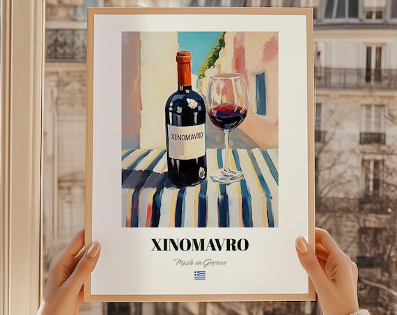 Xinomavro Greek Red Wine Bottle Oil Painting Bar Wall Poster