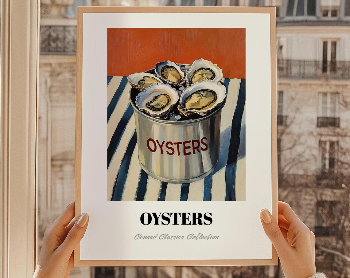 Oysters Canned Food Poster Pantry Sign Print Chef Gift Restaurant Wall Decor Kitchen Art