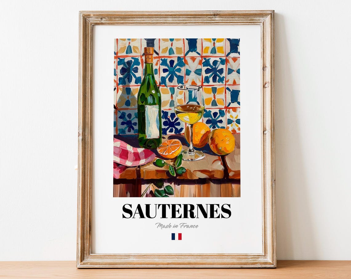 Sauternes French Wine Glass Oranges Tile Background Art Poster