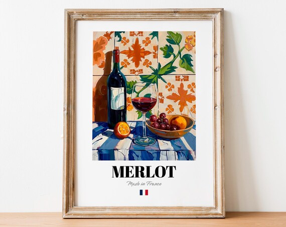 Retro Merlot Glass Print Poster Boho Wine Art For Homes And Bars