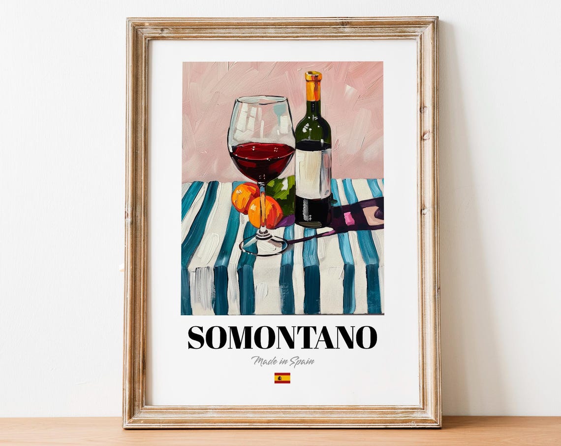 Somontano Spain Red Wine Orange Striped Tablecloth Still Life Poster