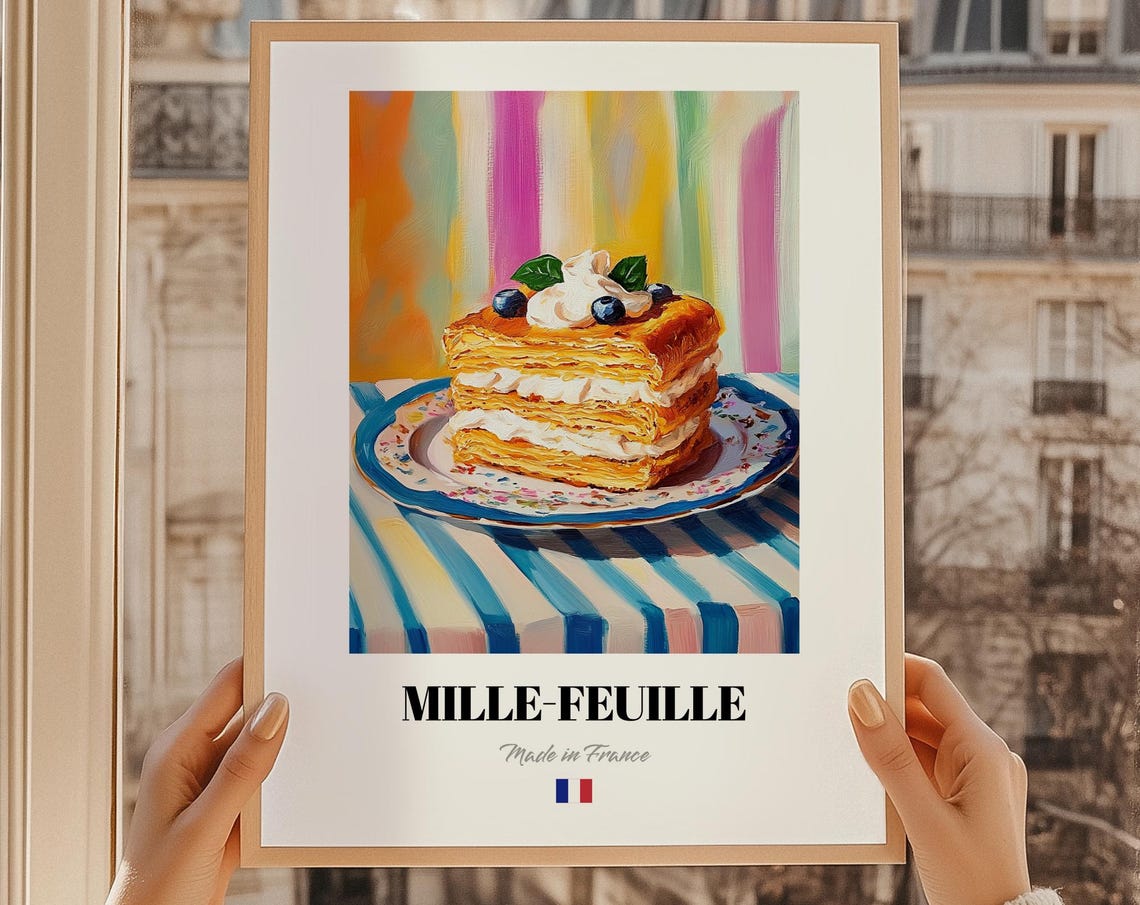 Mille-Feuille French Pastry Cream Layers Blueberries Kitchen Poster