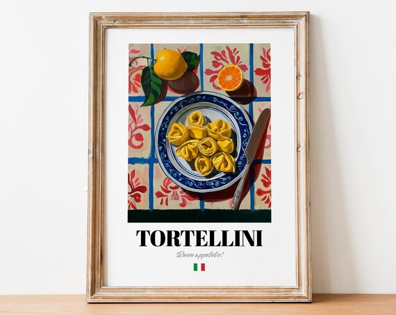 Tortellini Pasta Plate Lemons Floral Tile Italian Kitchen Buon Appetito Print