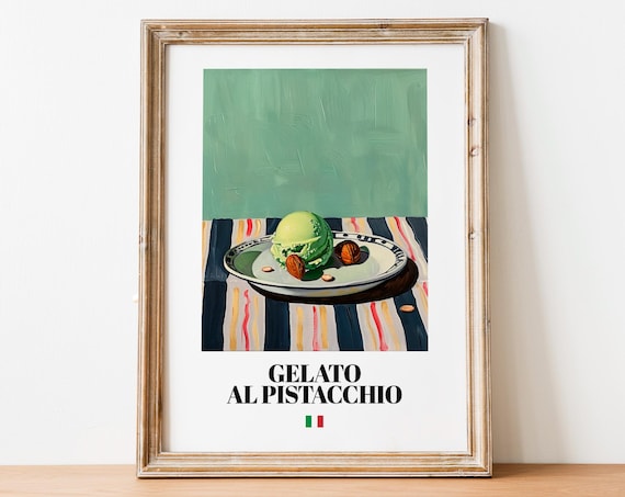 Gelato Pistachio Ice Cream Dessert Painting Italian Kitchen Poster