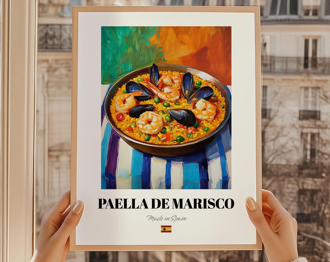 Paella de Marisco Spanish Seafood Paella Painting Kitchen Poster