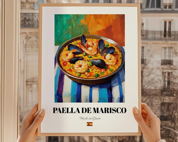 Paella De Marisco Spanish Food Painting Cafe Menu Cover Template Art Kitchen Poster