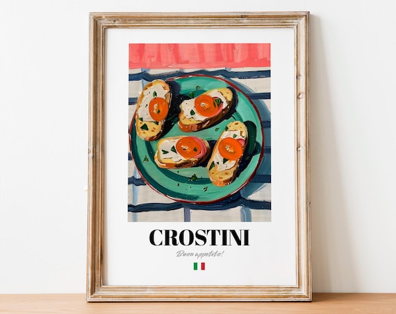 Italian Crostini Appetizer Tomato Basil Art Kitchen Food Wall Poster
