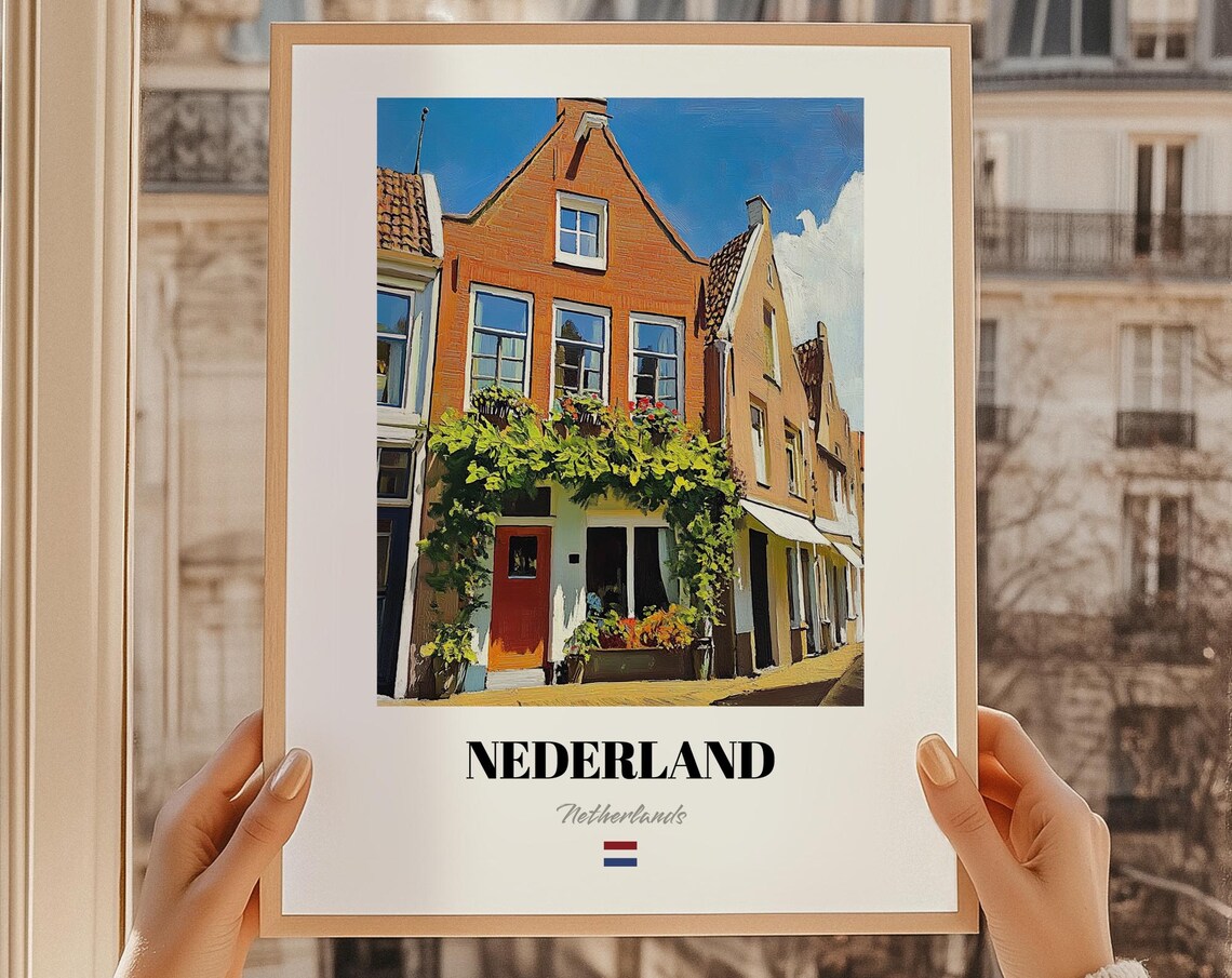 Nederland Netherlands Travel Poster Dutch Canal Houses Painting Decor