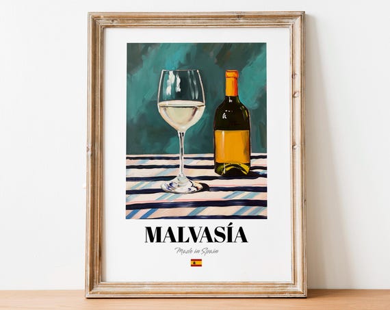 Spanish Malvasa Art Print Poster Mediterranean Grape Artwork For Bars And Cafs