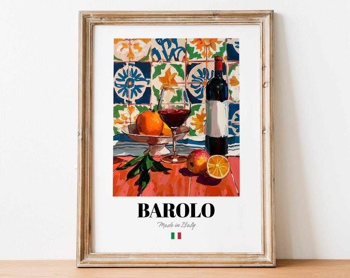 Barolo Italian Red Wine Still Life With Oranges Mediterranean Poster