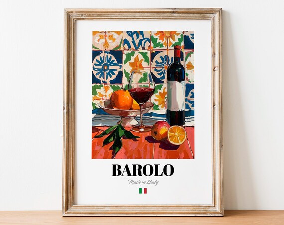 Vintage Barolo Bottle Print Poster Piedmont Wine Art For Culinary Spaces