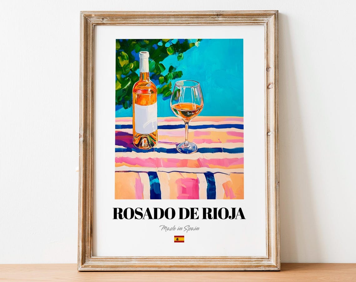 Rosado de Rioja Spanish Rose Wine Still Life Striped Table Art Poster