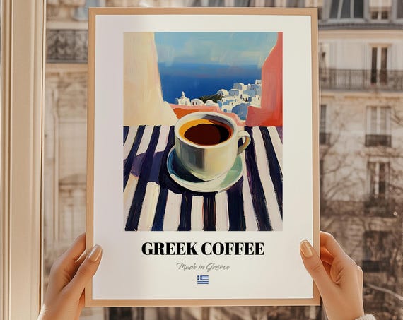 Greek Coffee Poster Bar Dcor Wall Art Friend Gift Kitchen