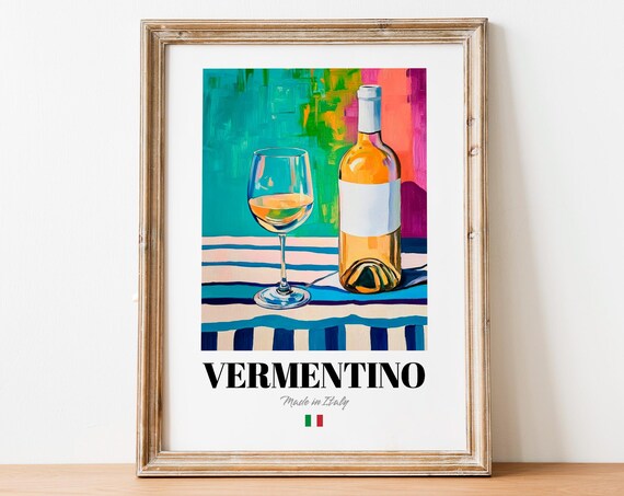 Vermentino Wall Art Print Poster Sardinian White Wine Artwork For Kitchens