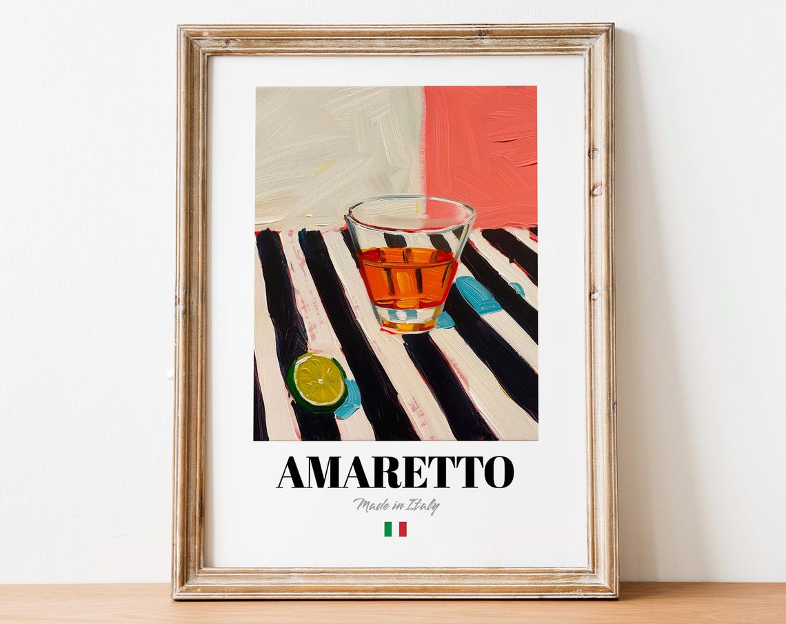 Amaretto Made in Italy Shot Glass Lime Stripe Still Life Art Poster