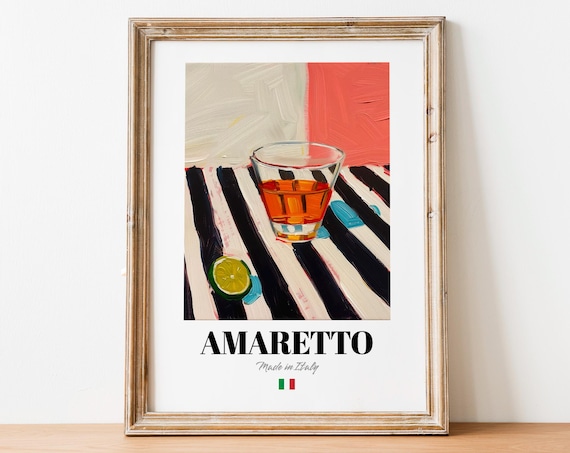 Italian Amaretto Art Print Poster Almond Liqueur Artwork For Bars And Homes