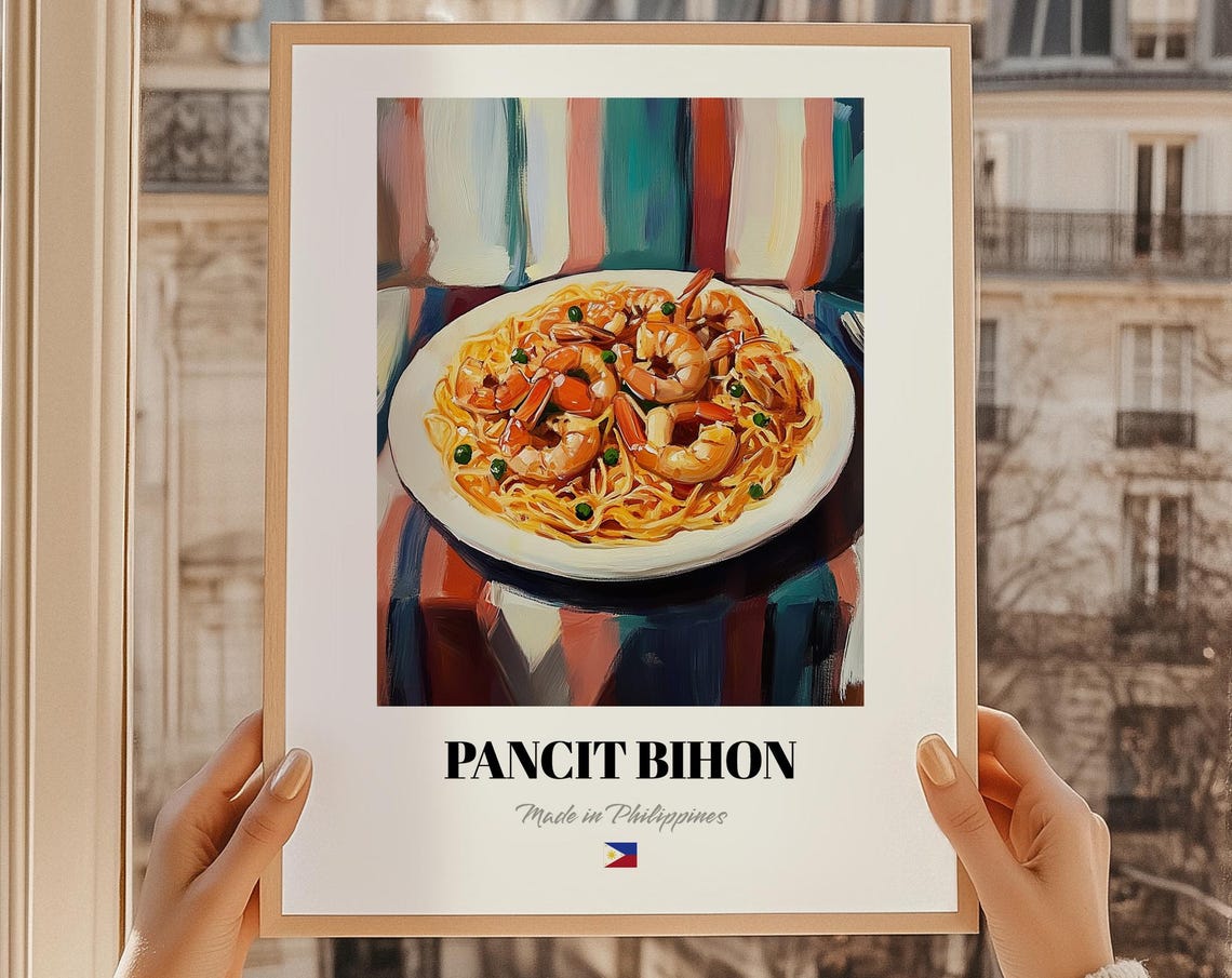 Pancit Bihon Filipino Shrimp Noodle Dish Painterly Cuisine Poster