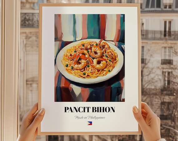 Pancit Bihon Filipino Shrimp Noodle Dish Painterly Cuisine Poster