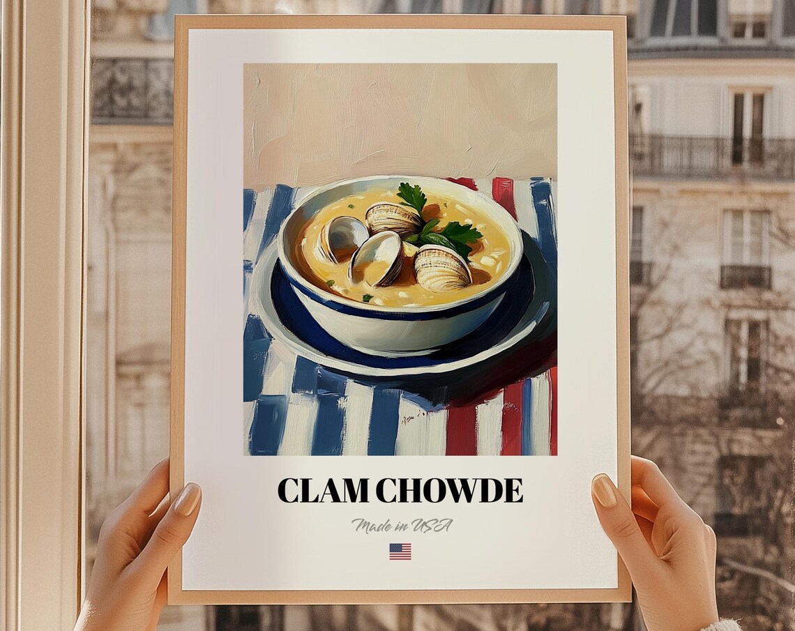 Creamy Clam Chowder Bowl Fresh Clams New England Kitchen Poster