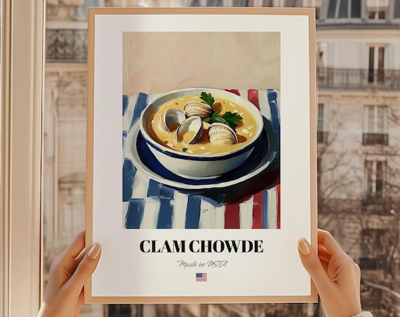 Creamy Clam Chowder Bowl Fresh Clams New England Kitchen Poster