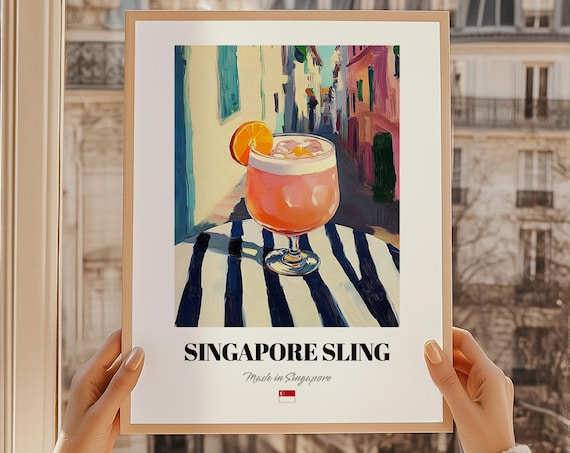 Singapore Sling Beverage Poster Bar Dcor Wall Art Friend Dining Room