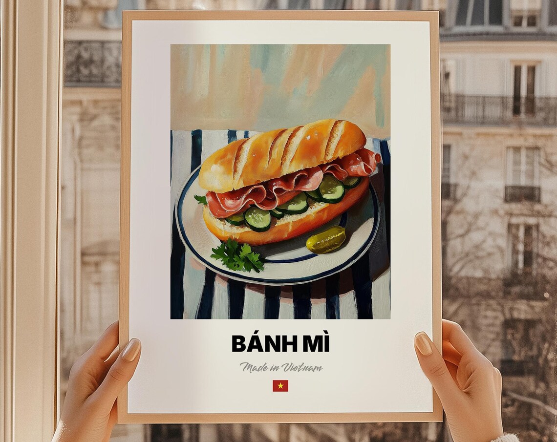 Banh Mi Vietnamese Sandwich Illustration Kitchen Wall Decor Food Poster