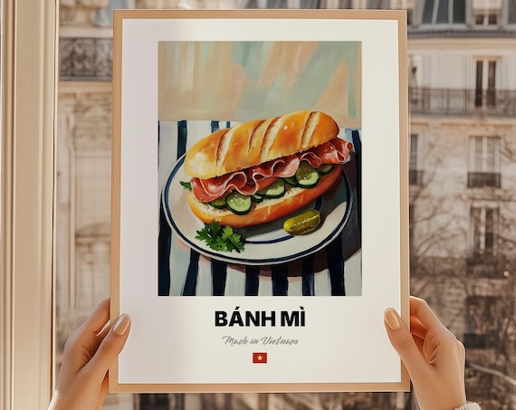 Banh Mi Wall Art Print Poster Vietnamese Cuisine Sandwich Friend Gift Vietnam Cafe Decor