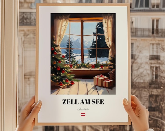 Zell Am See Austria Christmas Window Mountain View Ski Poster