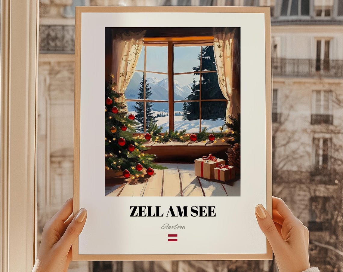 Zell Am See Austria Christmas Window Mountain View Ski Poster
