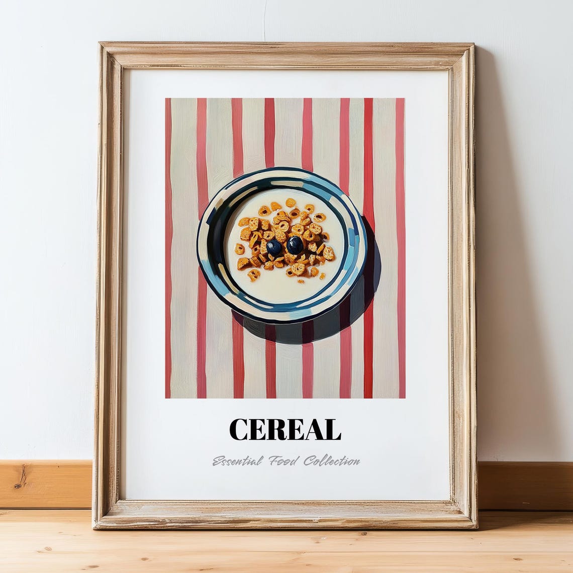 Cereal Bowl Blueberry Breakfast Painting Red Stripe Kitchen Poster