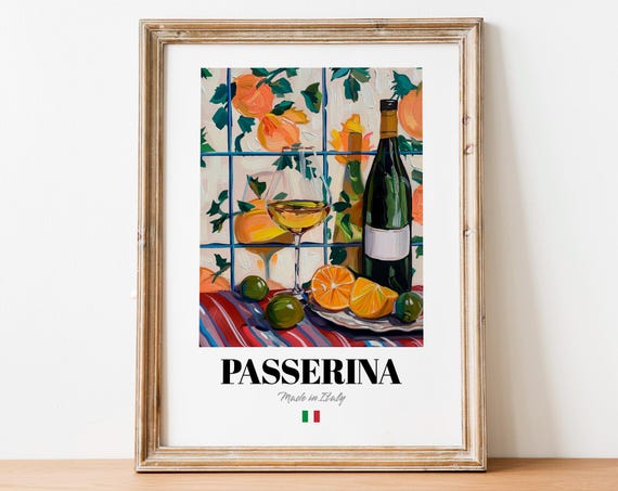 Passerina Italian White Wine Painting Citrus Blue Tile Kitchen Poster