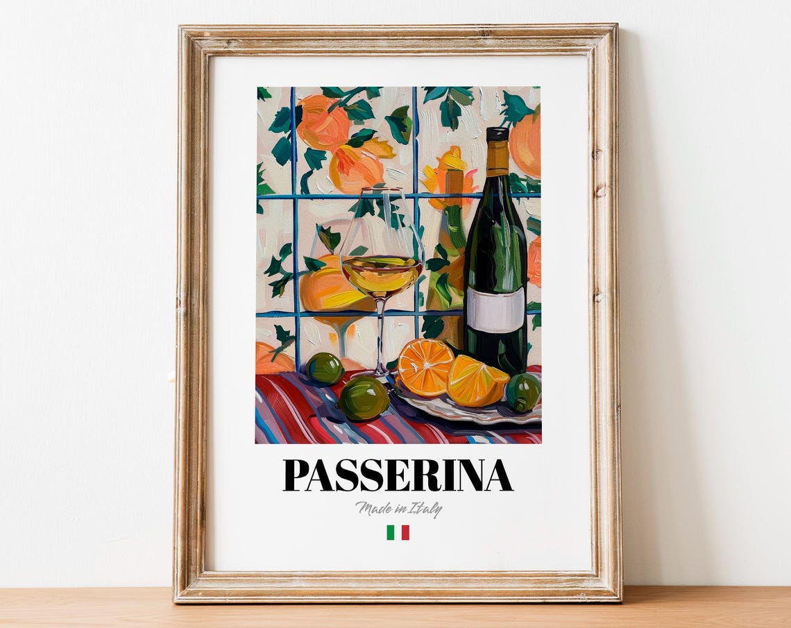 Passerina Italian White Wine Painting Citrus Blue Tile Kitchen Poster