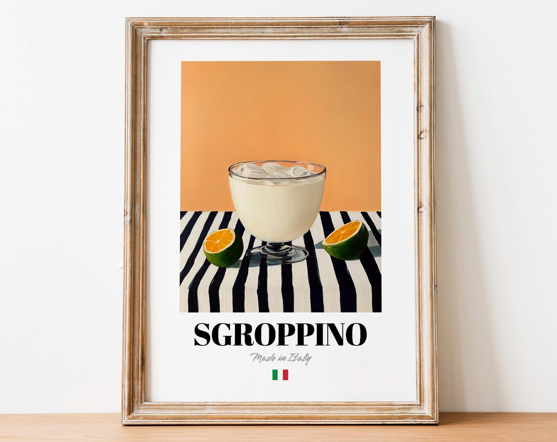 Italian Sgroppino Art Print Poster Lemon Sorbet Cocktail For Bars