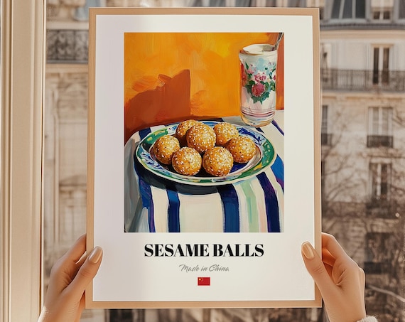 Sesame Balls Jin Di Print Chinese Cafe Wall Art Dessert Illustration Cuisine Poster