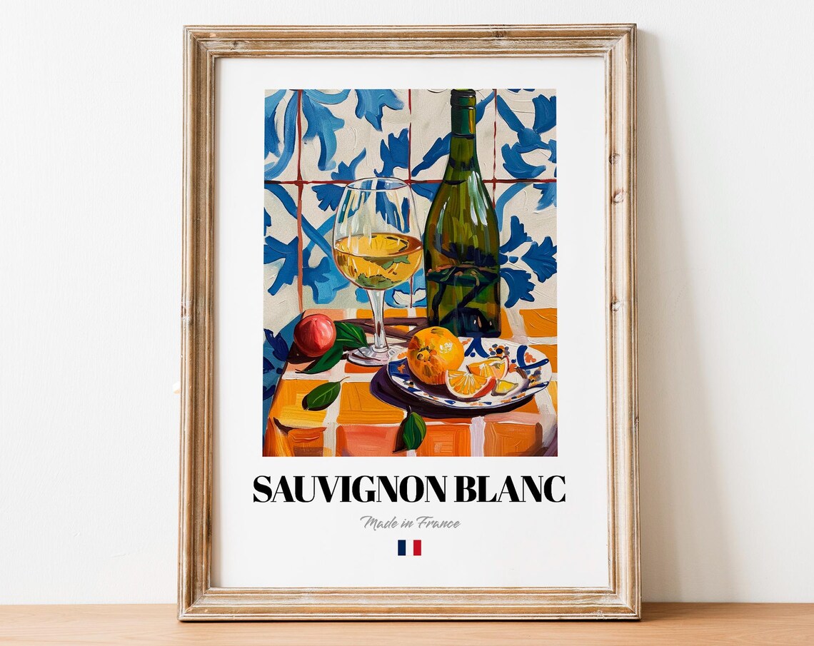 Vintage Sauvignon Blanc Bottle Poster Print, Wine Art