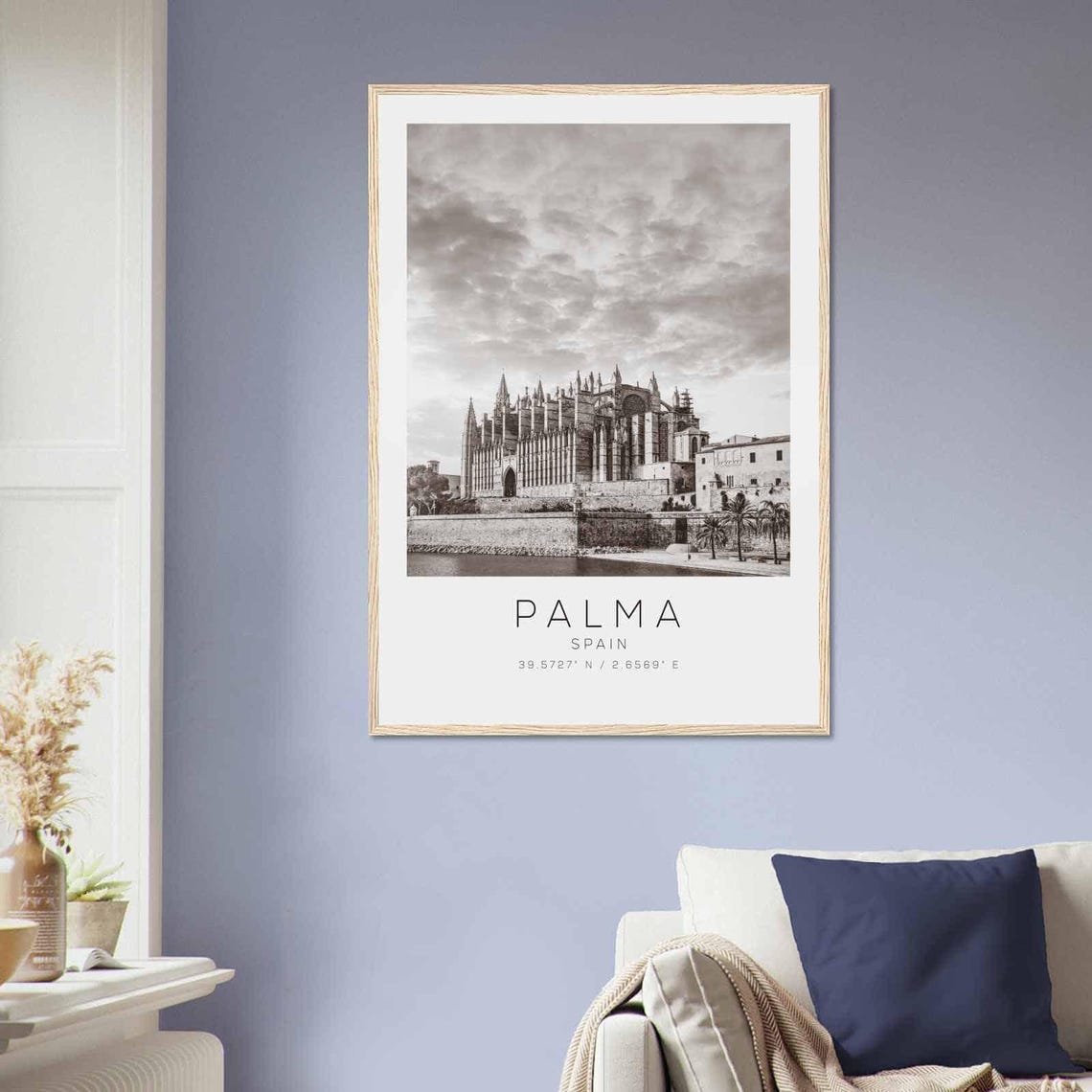 Palma Spain Gothic Cathedral Waterfront Black White Photo Poster - Image 2