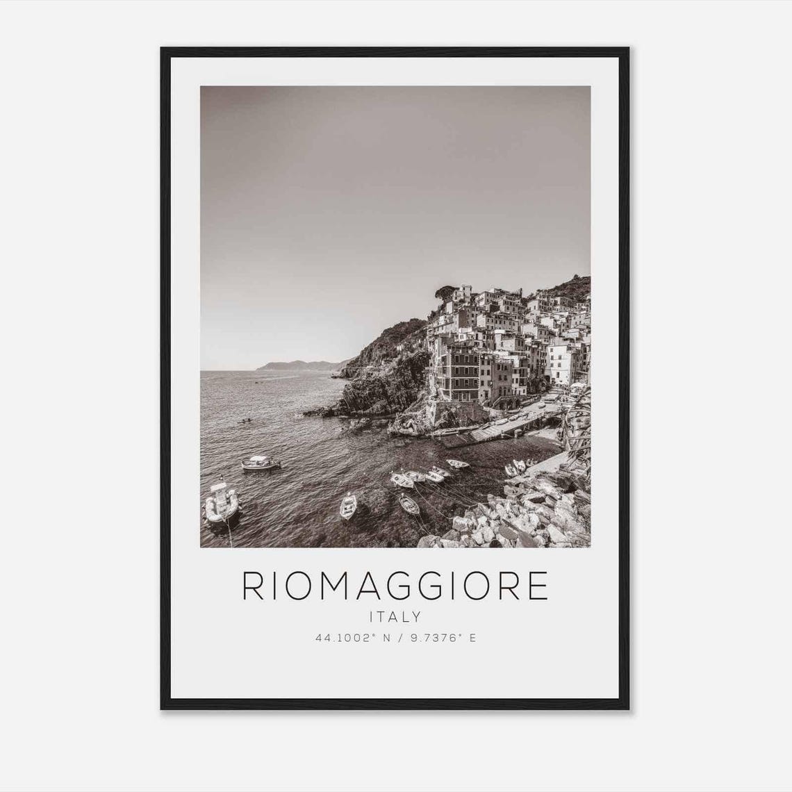 Riomaggiore Italy Cinque Terre Village Harbor Black and White Poster