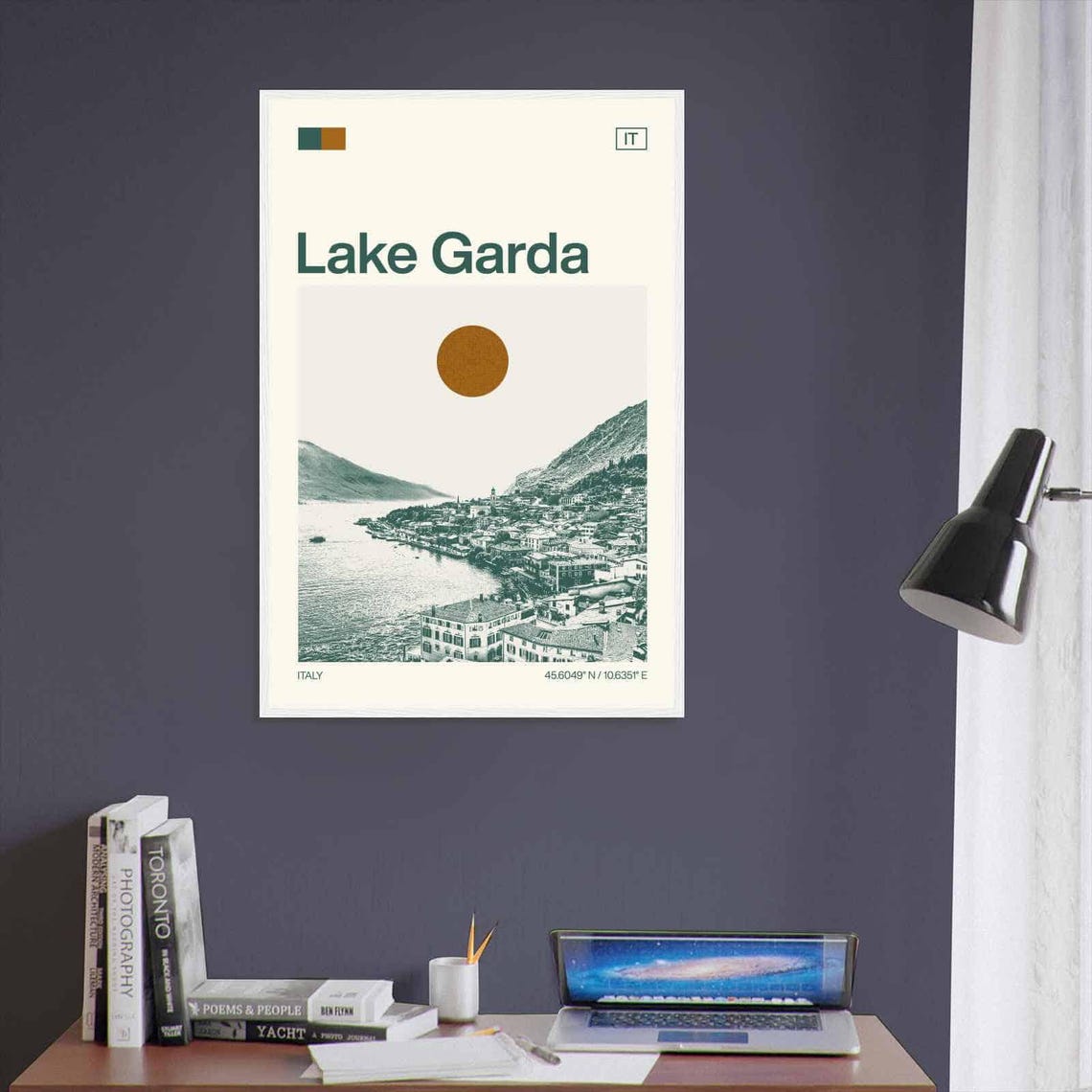 Lake Garda Italy Lakeside Town Hillside View Duotone Travel Poster - Image 3