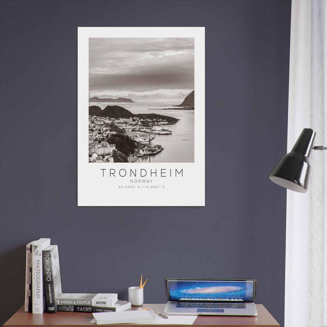 Trondheim Norway Harbor Town Fjord Aerial Black White Poster - Image 3