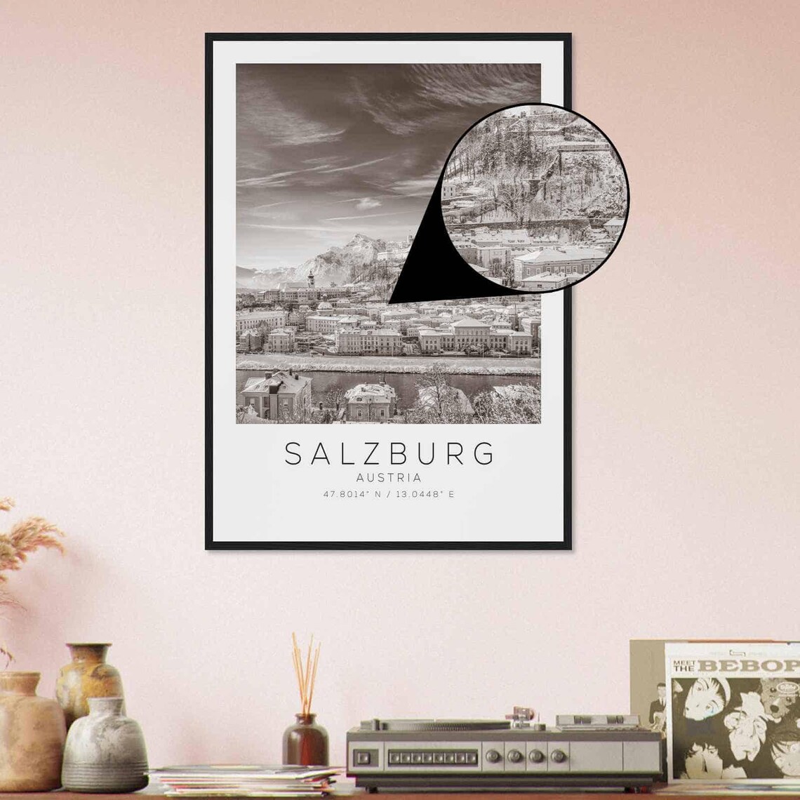 Salzburg Austria Hohensalzburg Fortress Black and White Travel Poster - Image 4