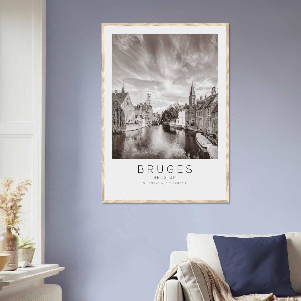 Bruges Belgium Canal Medieval Towers Reflection Black White Poster - Image 2