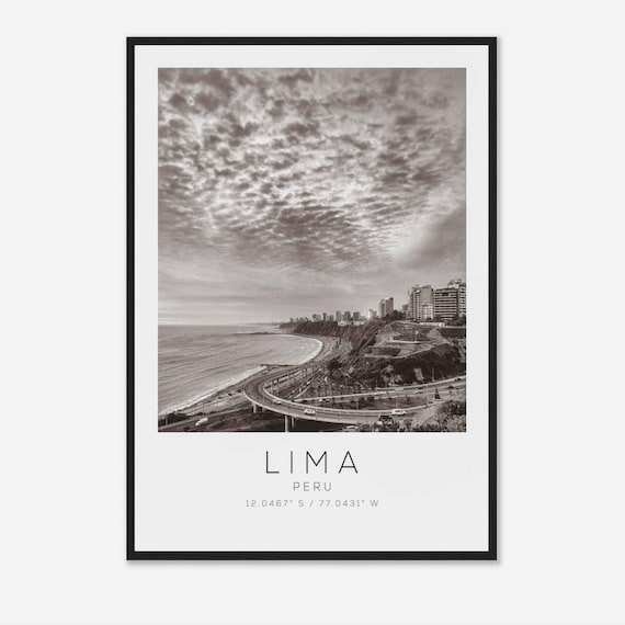 Lima Peru Pacific Coastline Cliffs Highway Black White Photo Poster