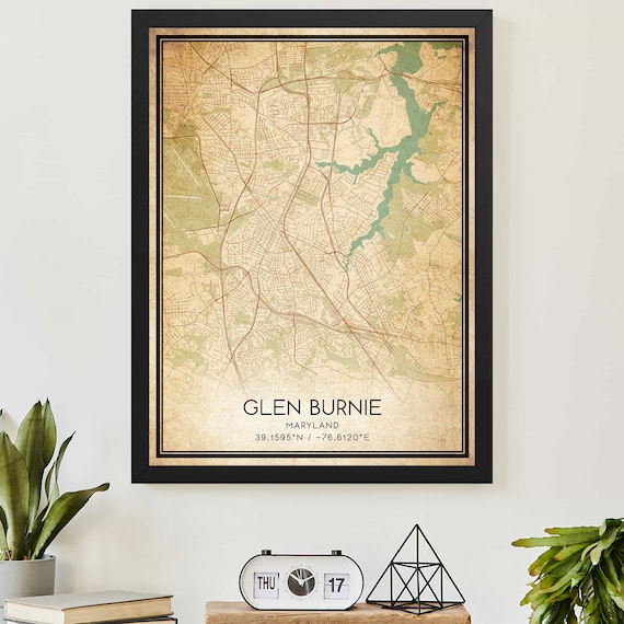 Vintage Glen Burnie Maryland Map Coordinates Home Decor Poster