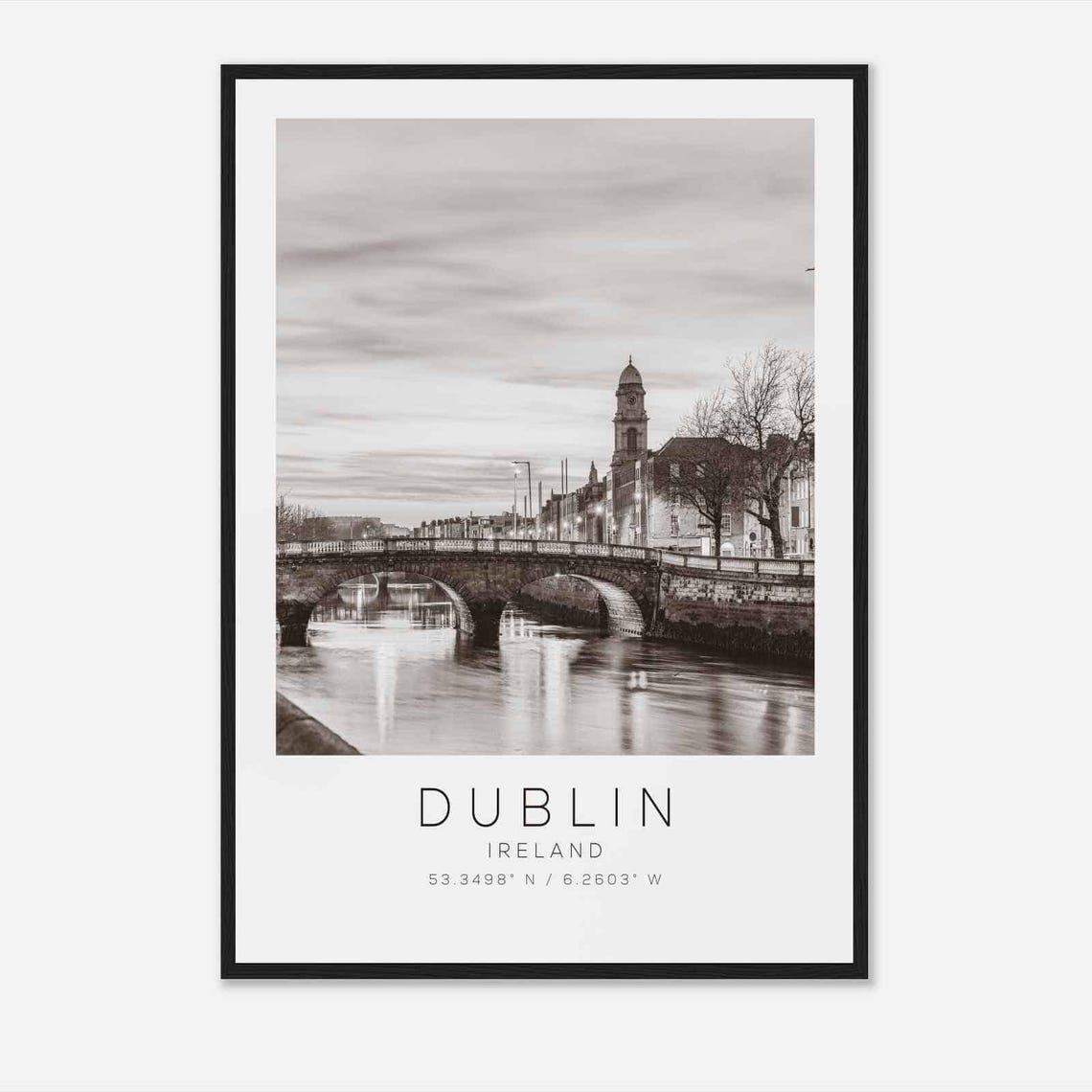 Dublin Ireland Black And White River Bridge Photography Poster