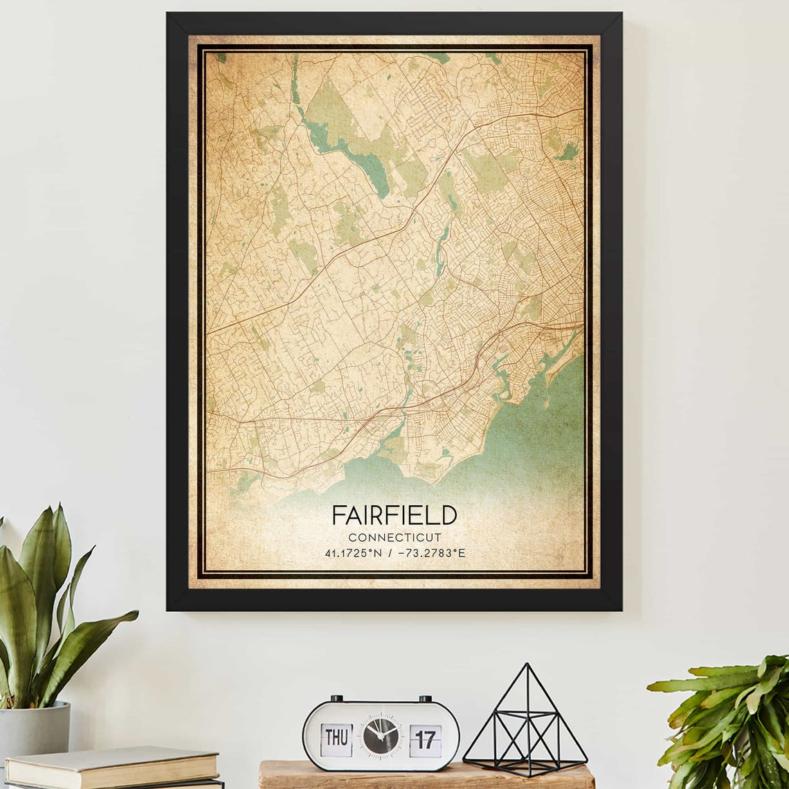 Fairfield Connecticut Vintage City Map Poster With GPS Coordinates