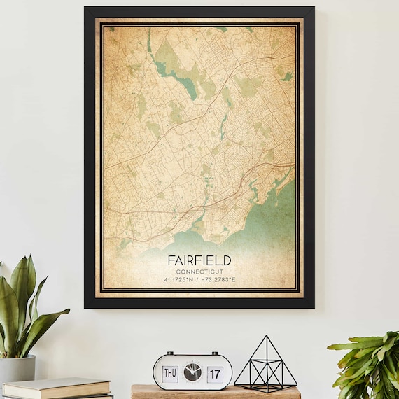 Fairfield Connecticut Vintage City Map Poster With GPS Coordinates