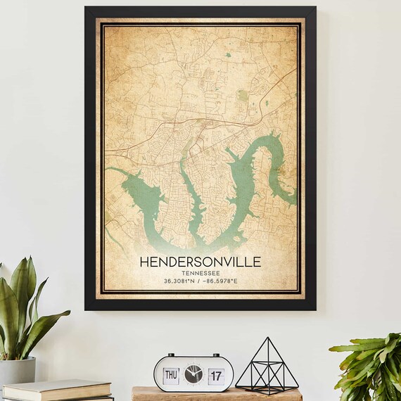Hendersonville Tennessee Vintage City Map Coordinates Wall Poster